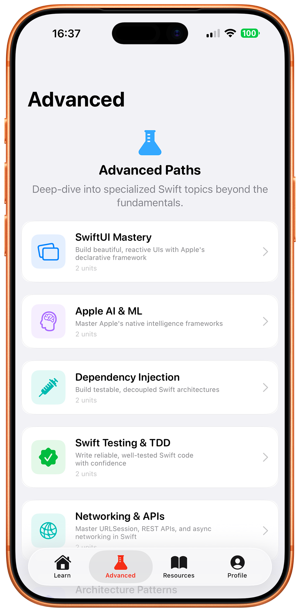 Advanced paths including SwiftUI, AI and ML
